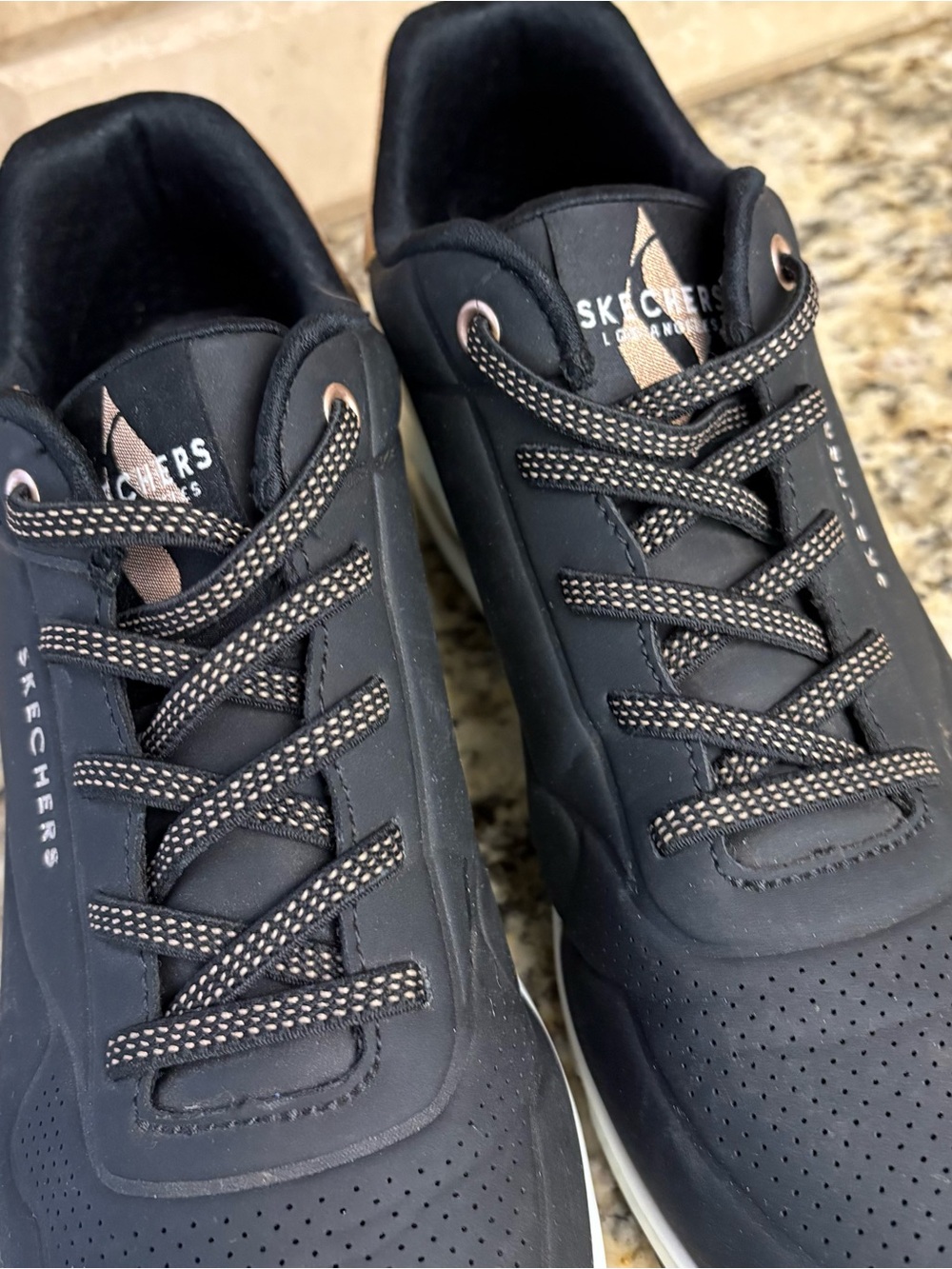 Skechers Women's Black Sneakers with Rose Gold Accents